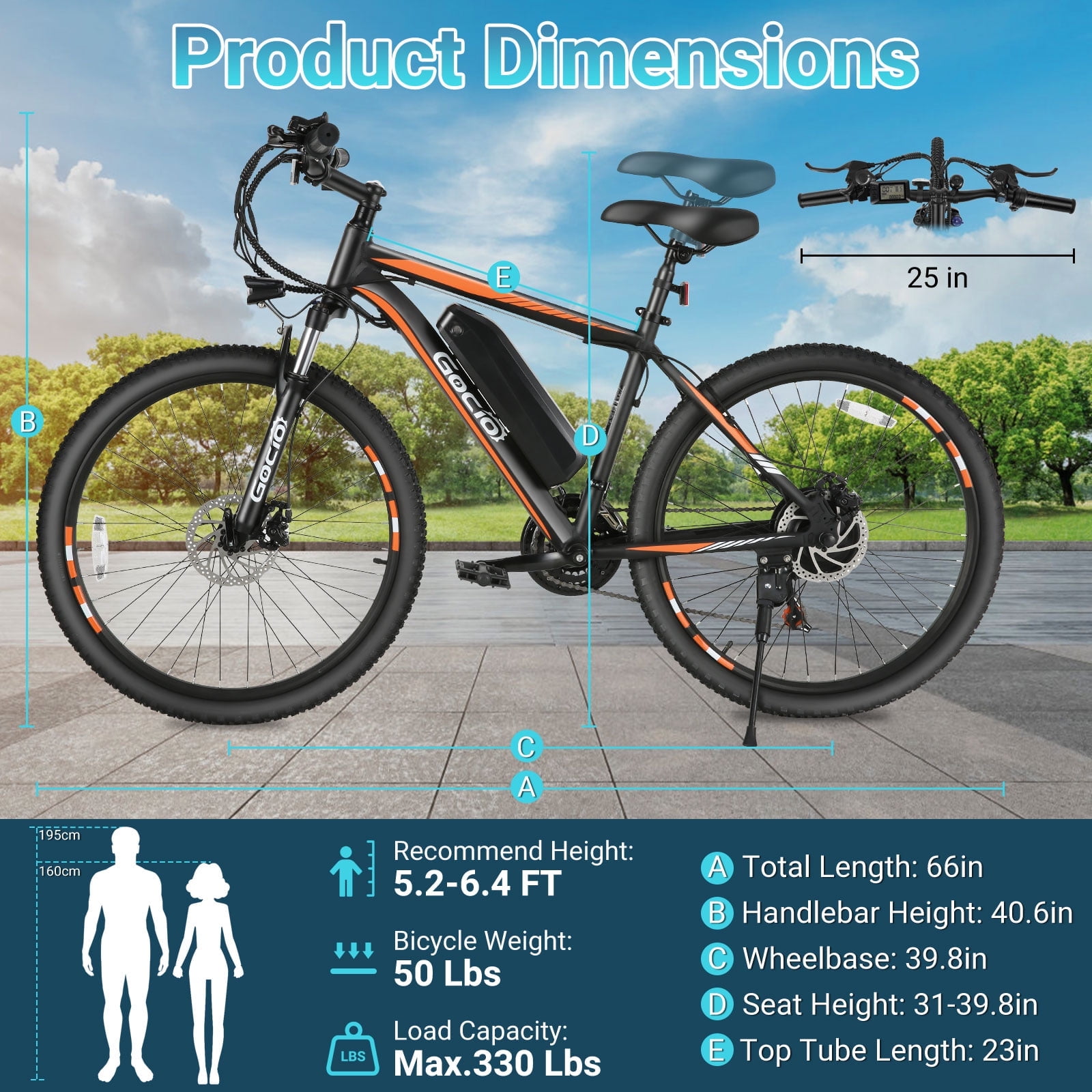 Gocio UL2849 Certified 26" Electric Bike for Adults, 750W Peak Motor, 48V 7.8Ah Battery, 20MPH Max Speed, Off-Road Mountain E-bike