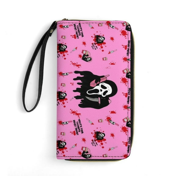 Ghostface Leather Wallet with Wristlet Credit Card Holder Zipper Clutch Stylish Purse for Women Men