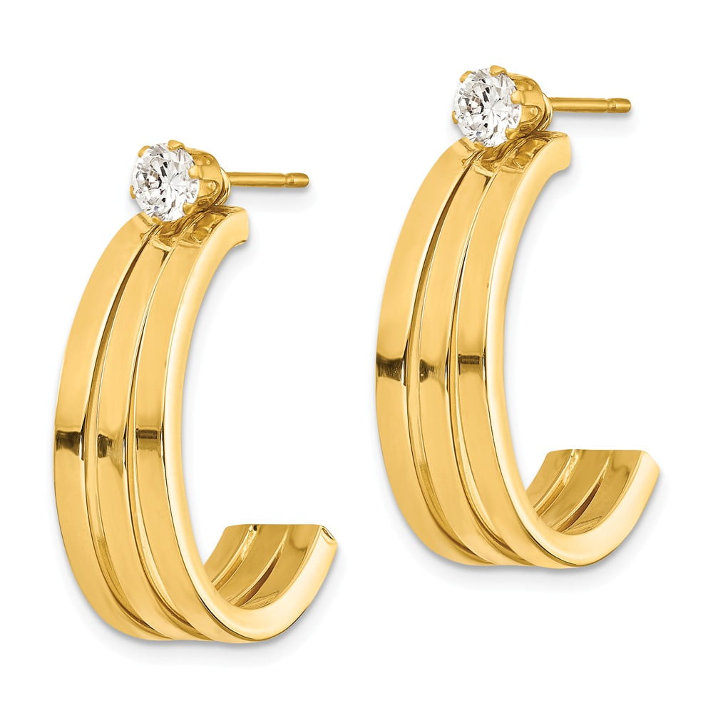 FB Jewels Solid 14K Yellow Gold Polished J-Hoop Earring Jackets
