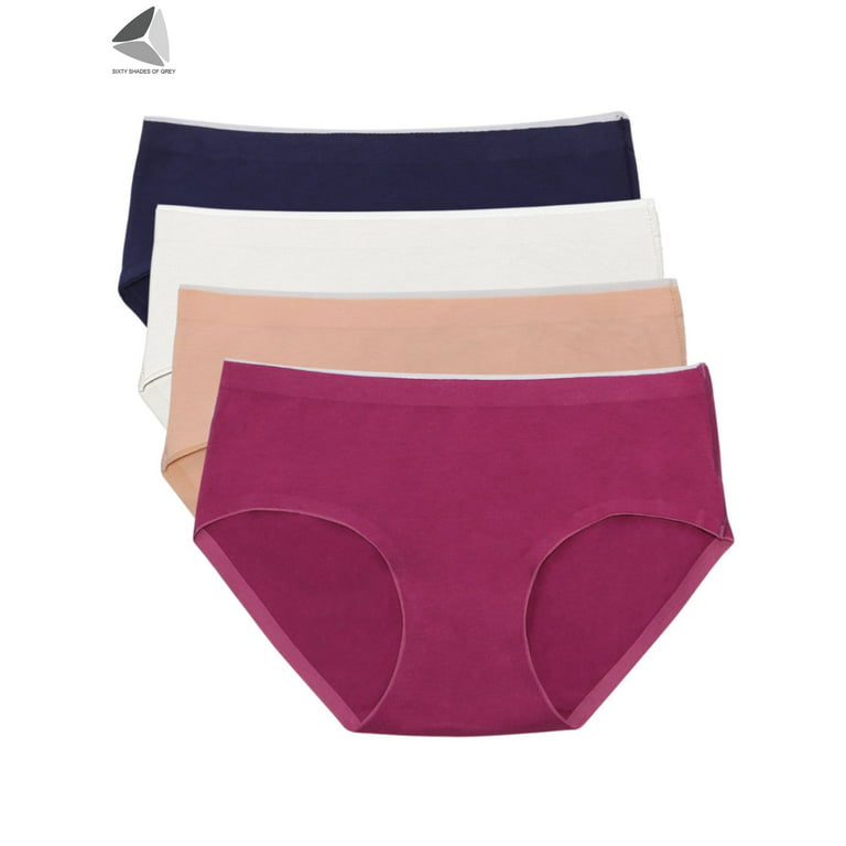 Magree 4 PCS Women Cotton Silk Seamless Panties Set Elastic Briefs  Underwear Bikini Medium Waist Elastic Multicolor