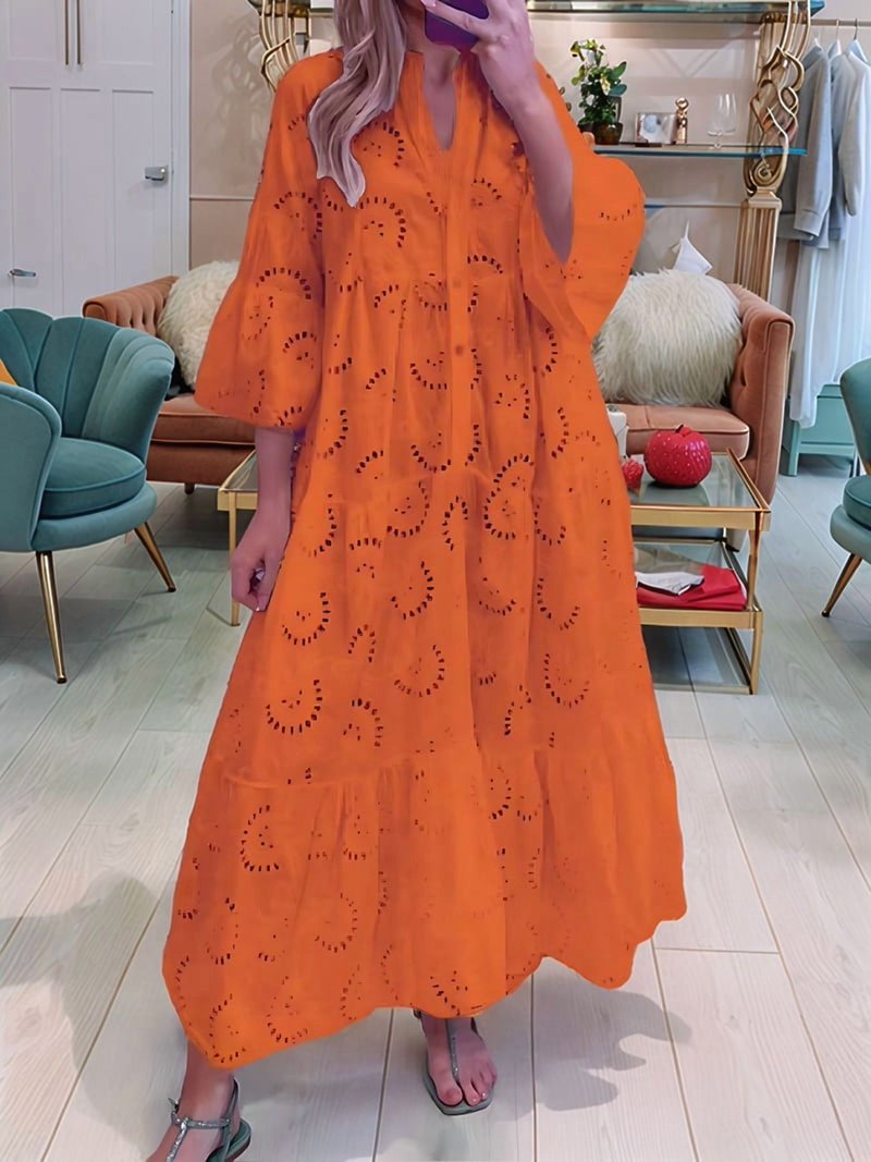 orange eyelet dress Orange Smocked Mini Dress with Eyelet Skirt