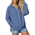thumbnail image 2 of Women Fall Zip up Hoodies Long Sleeve Lightweight Plus Size Hooded Sweatshirt Side Split Jackets with Pocket New Light Jackets for Women Casual Navy M, 2 of 5