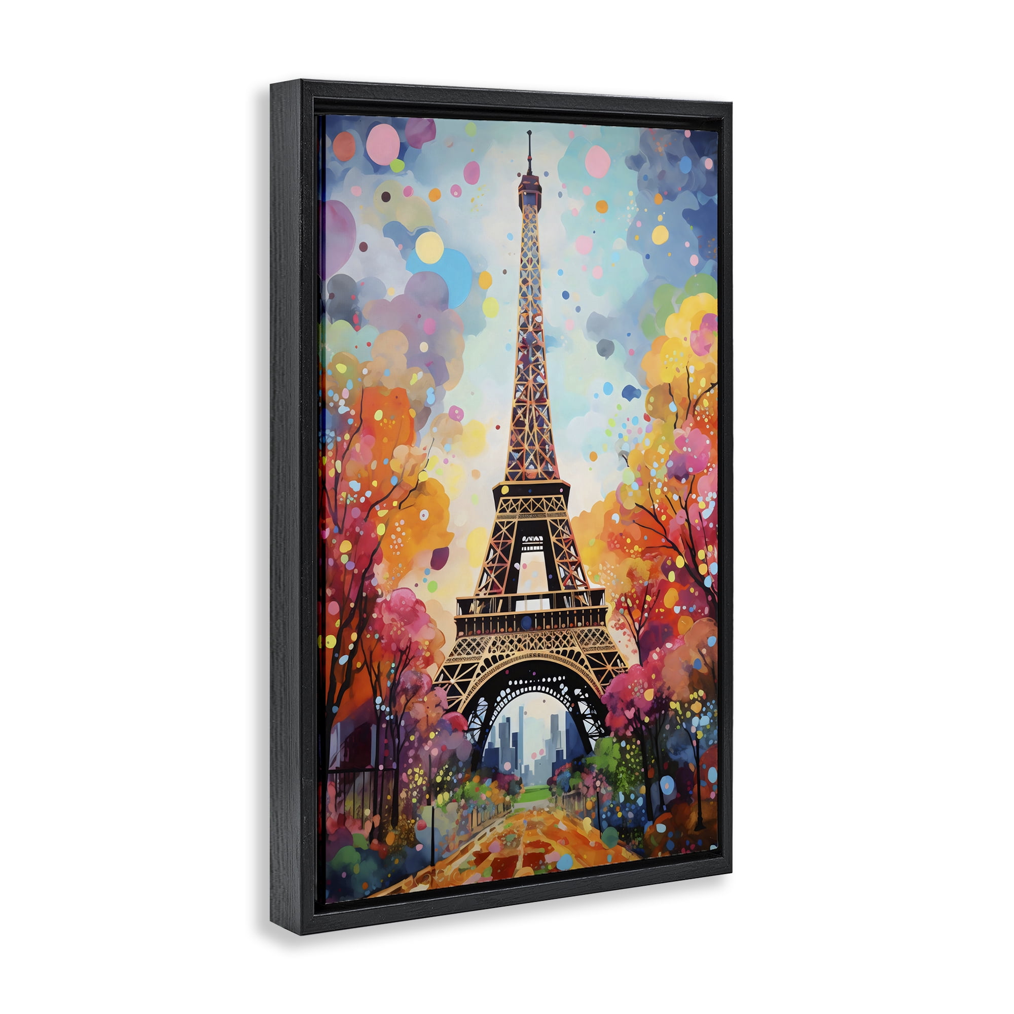 Stupell Industries Eiffel Tower with Colorful Trees Black Framed Floater Canvas Wall Art, design by Creative Studio