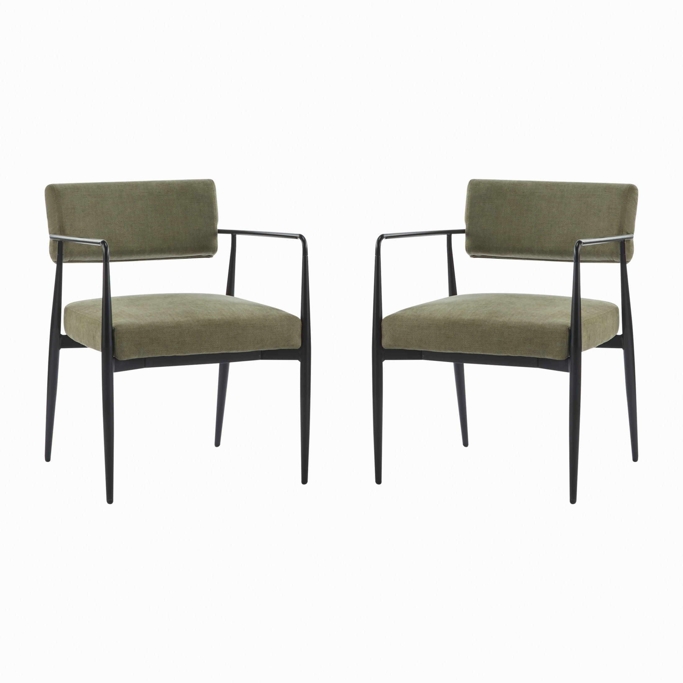 Christopher Knight Home Industrial Upholstered Armchair with Black Metal Frame, Olive Green, Set of 2