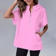 thumbnail image 3 of XMHJSMD Womens Oversized Half Zip Hoodies Short Sleeve Casual Sweatshirts Pullover Tops With Pockets(Pink,Xl), 3 of 5