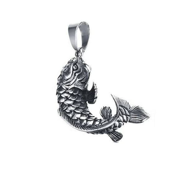 PAMTIER Unisex Retro Lucky Sign Chinese Koi Carp Cyprinoid Fish Amulet Pendant Necklace a Fish Leaping Over the Dragon Gate Asian Art Silver No Chain