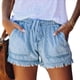 thumbnail image 1 of Pantalones Cortos Vaqueros Elásticos de Cintura Media para Mujer, de Verano, Informales, con Bolsillos. Azul XXL, 1 of 8