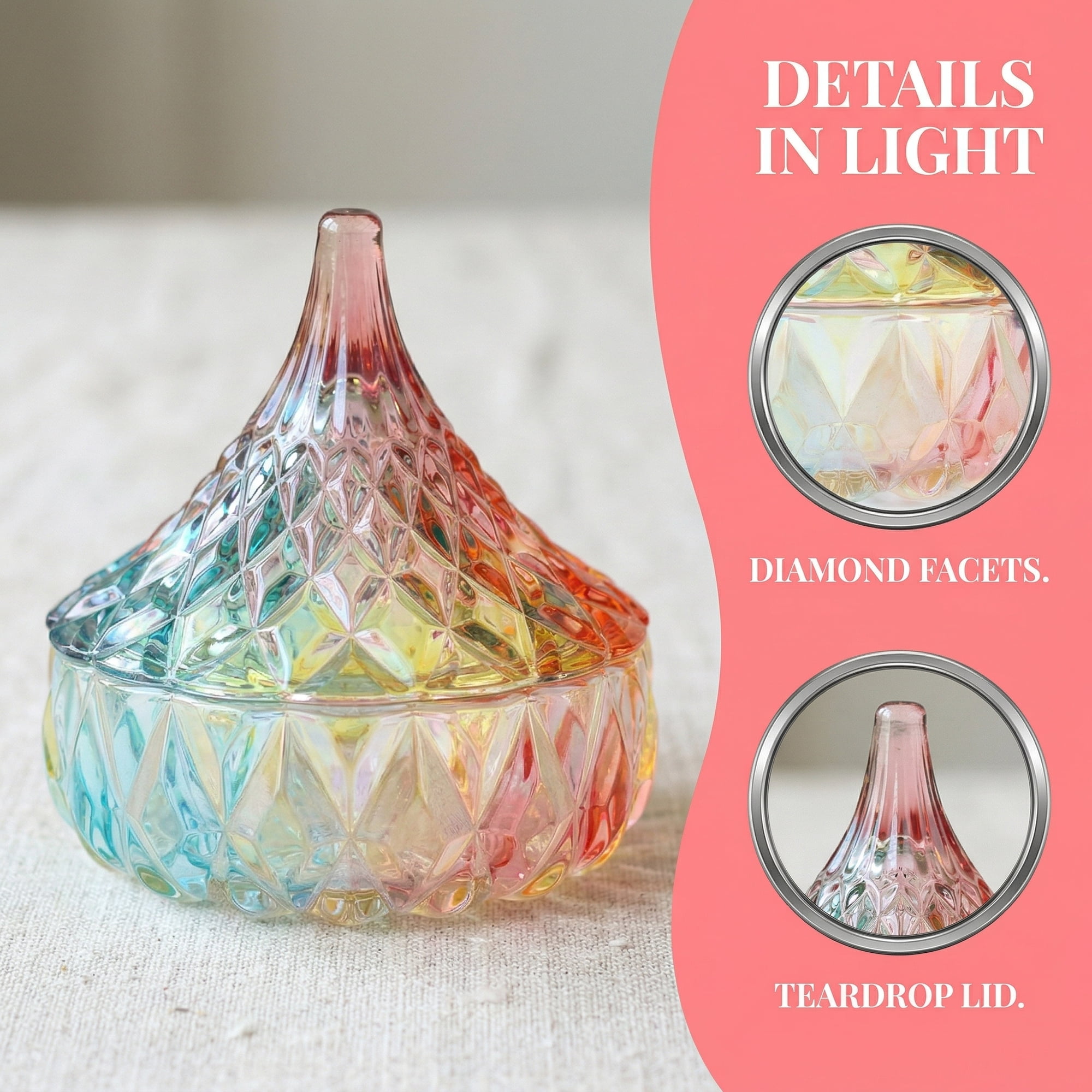 Unique Bargains Crystal Glass Storage Jar with Lid Jewelry Trinket Box Colorful