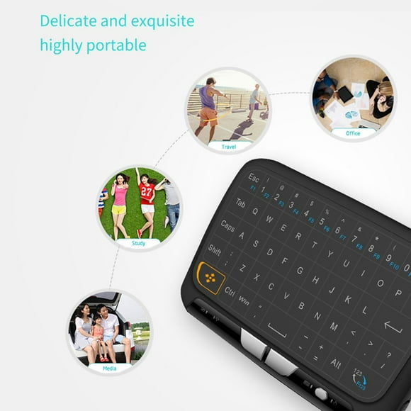 NEWLY H18+ Wireless Air Mouse Mini Keyboard Full Screen Touch 2.4GHz QWERTY Keyboard Touchpad With Backlight Function For Smart TV black