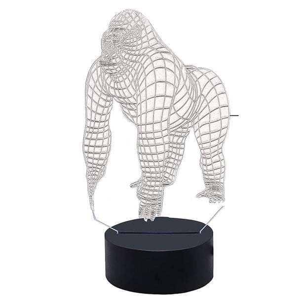 Billuyoard Lámpara de noche de gorila 3D con luz de control remoto Luz de sensor de animal 3D ajustable Control táctil Luz de noche LED 3D para dormitorio Iluminación y accesorios Billuyoard HA017980-00