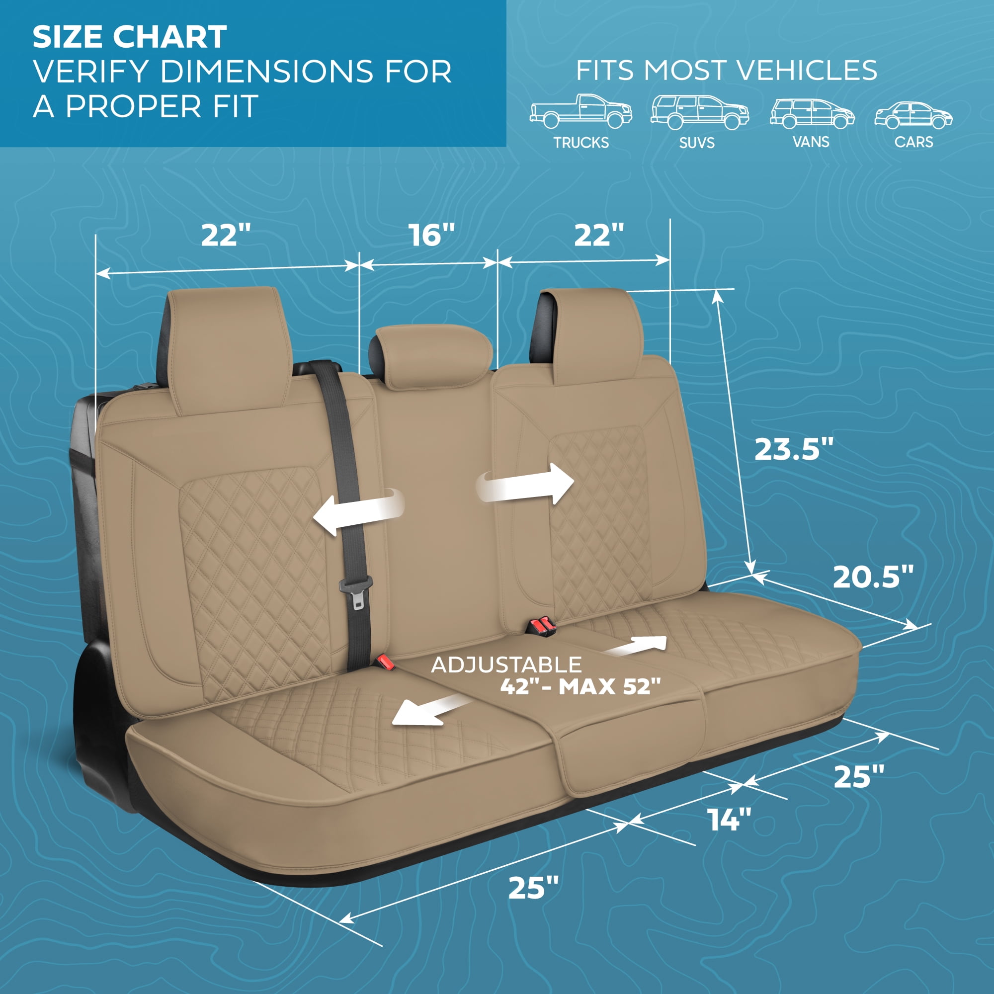 MotorBox Premium Napa Leather Rear Seat Cover – Semi Universal Fit for Most Cars, Truck & SUV – Beige Back Seat Protector – Anti-Slip, Durable Bench Cover – Easy Install, Luxury Car Interior Upgrade