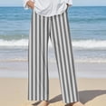 thumbnail image 2 of Outfmvch Cotton Linen Pants for Women Striped Pants Women Pinstripe Long Palazzo Trousers Womens Linen Pants Beach Vacation Pull On Pants Striped Linen Pants Women Womens Beach Pants Gray S-3XL, 2 of 5