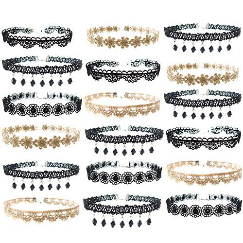 FROG SAC 18 VSCO Girl Black and Gold Lace Chokers for Teen Girls - Necklaces for Teens