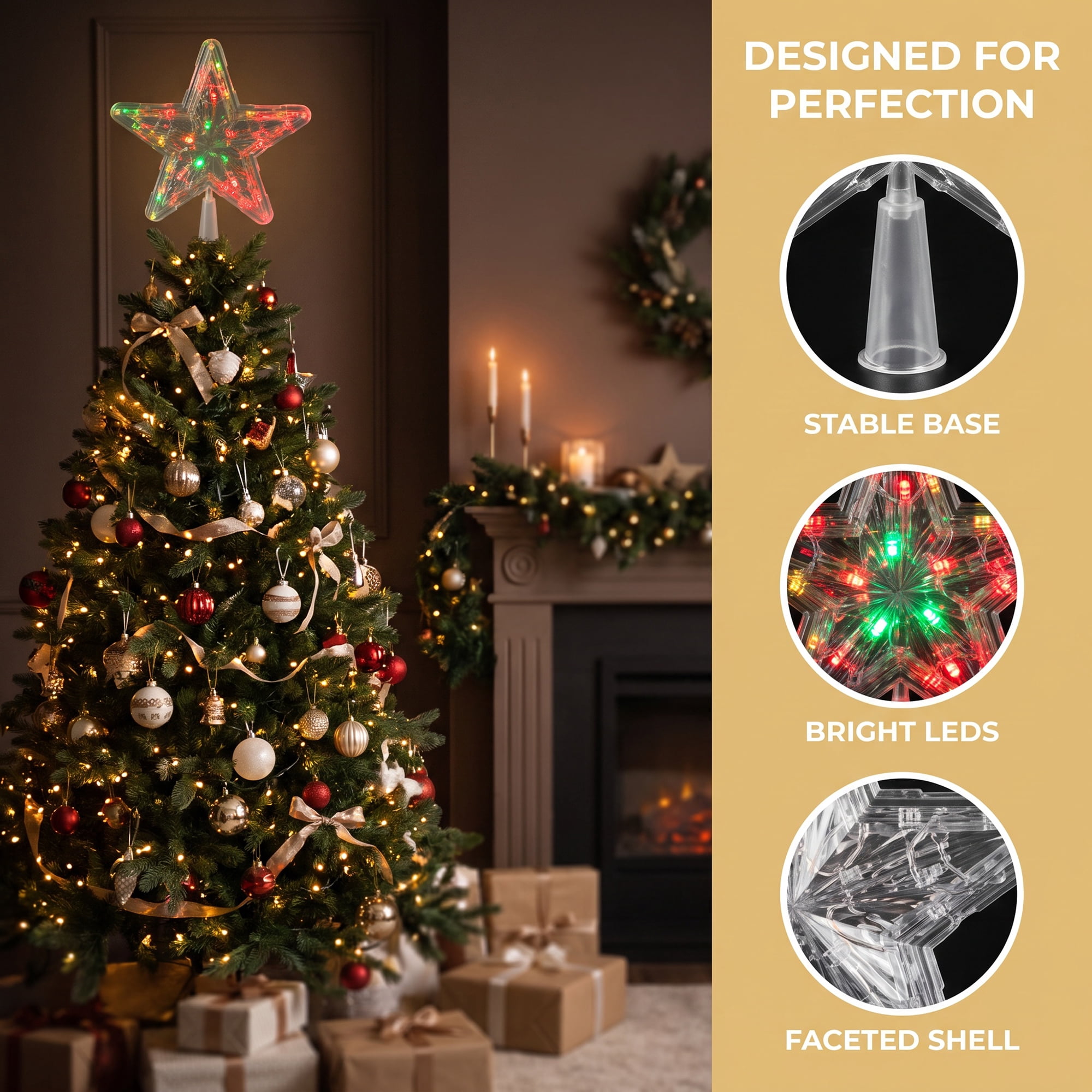 Unique Bargains Tree Finial Battery Operated Spring Mount Star Colorful Lights 7.9"