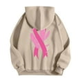 thumbnail image 5 of Cnbwig Oversized Sweatshirt for Women Cancer Day Ribbon Feather Print Zipper Long Sleeve Drawstring Sports Loose with Pocket Trend Hoodies for Fall A-Khaki S, 5 of 5