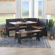 Linon Camden 3-Piece Coastal Corner Breakfast Nook Dining Set with Storage, Black/Walnut