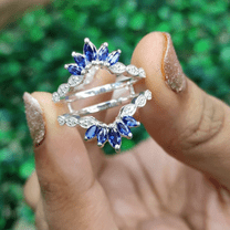 Vintage Blue Sapphire & Diamond Wedding Engagement Ring Guard Wrap Band