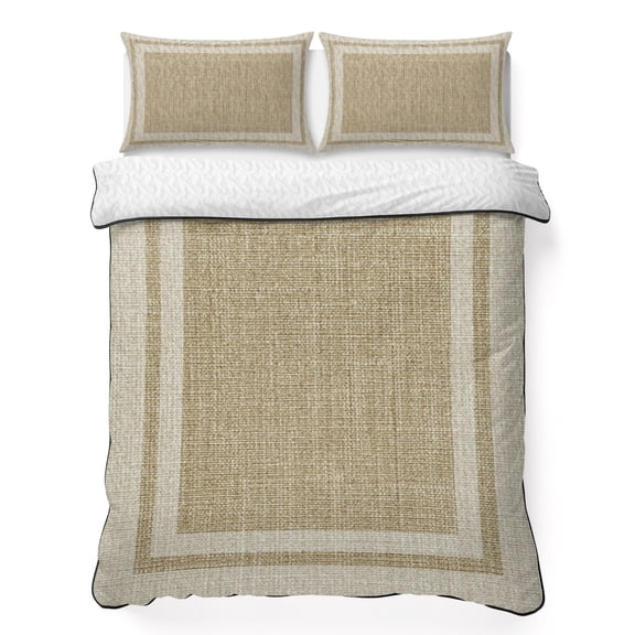 King Quilt Bedding Set Farmhouse Vintage Linen Summer Quilt Lightweight Quilted Coverlet with 2 Pillow Shams, Country Beige Linen Texture 3-Piece Bedspread Quilt Set for All Season