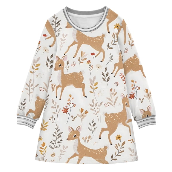 Girls' long-sleeved dress Sika Deer Girls' A-line dress with ribbed cuffs Soft and comfortable