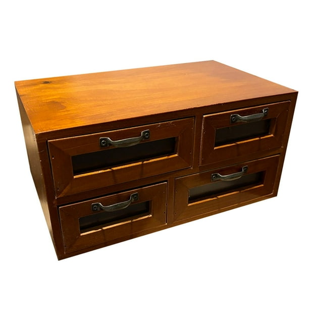 Caja de almacenamiento de madera, organizador de escritorio, organizador de espacio de trabajo, hecho a mano, de mesa, vintage. Cuatro cajones