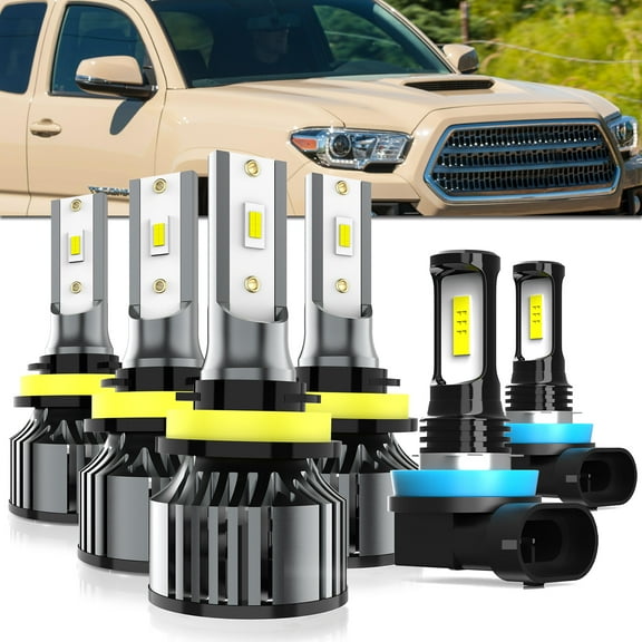 LECCIBUB LED Headlight Bulbs Compatible With Toyota Tacoma 2016-2021,H11/H8/H9 High Beam   H11/H8/H9 Low Beam   H11/H8/H9 LED Fog Lights,6500K White,Plug and Play,Pack of 6