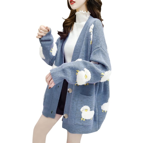 Oversized Cardigans Women Knit d Knitting Cute Sheep Buttons Front With Pocket Loose Sweater Casual Jackets Outfits Clothes