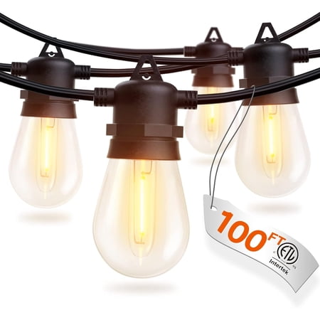 100FT LED Outdoor String Lights with Edison Shatterproof Bulbs, Heavy-Duty and Weatherproof Strand, Commercial Grade Patio Lights, Decorative for Garden or Patio, Black