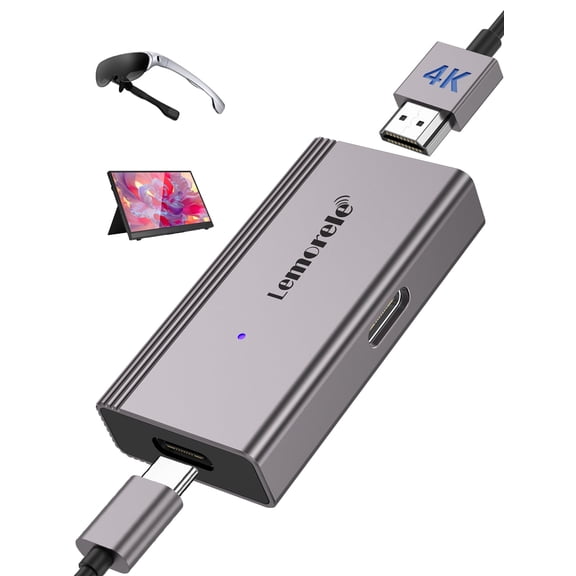 Lemorele HDMI to USB C Adapter, 4K 60Hz Converter for Monitor, Portable Screen, AR Glasses,Type-C Adapter for XREAL Air, Rokid, Nintendo Switch,PS4/PS5,Aluminum Alloy, Plug & Play