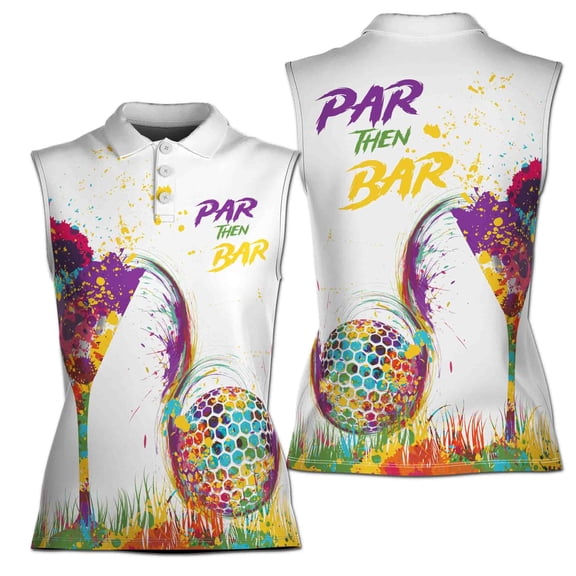 Par Then Bar Colorfull Paint Splash White Women Sleeveless Polo XS-4XL