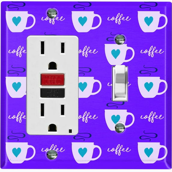 Metal Light Switch Wall Plate Outlet Cover (Coffee Espresso Mocha Cup Green Heart Purple - Single Rocker Single Toggle)