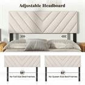 Kepooman Headboard, Linen Upholstered Headboard for Full and Queen Size Bed Frames-Beige