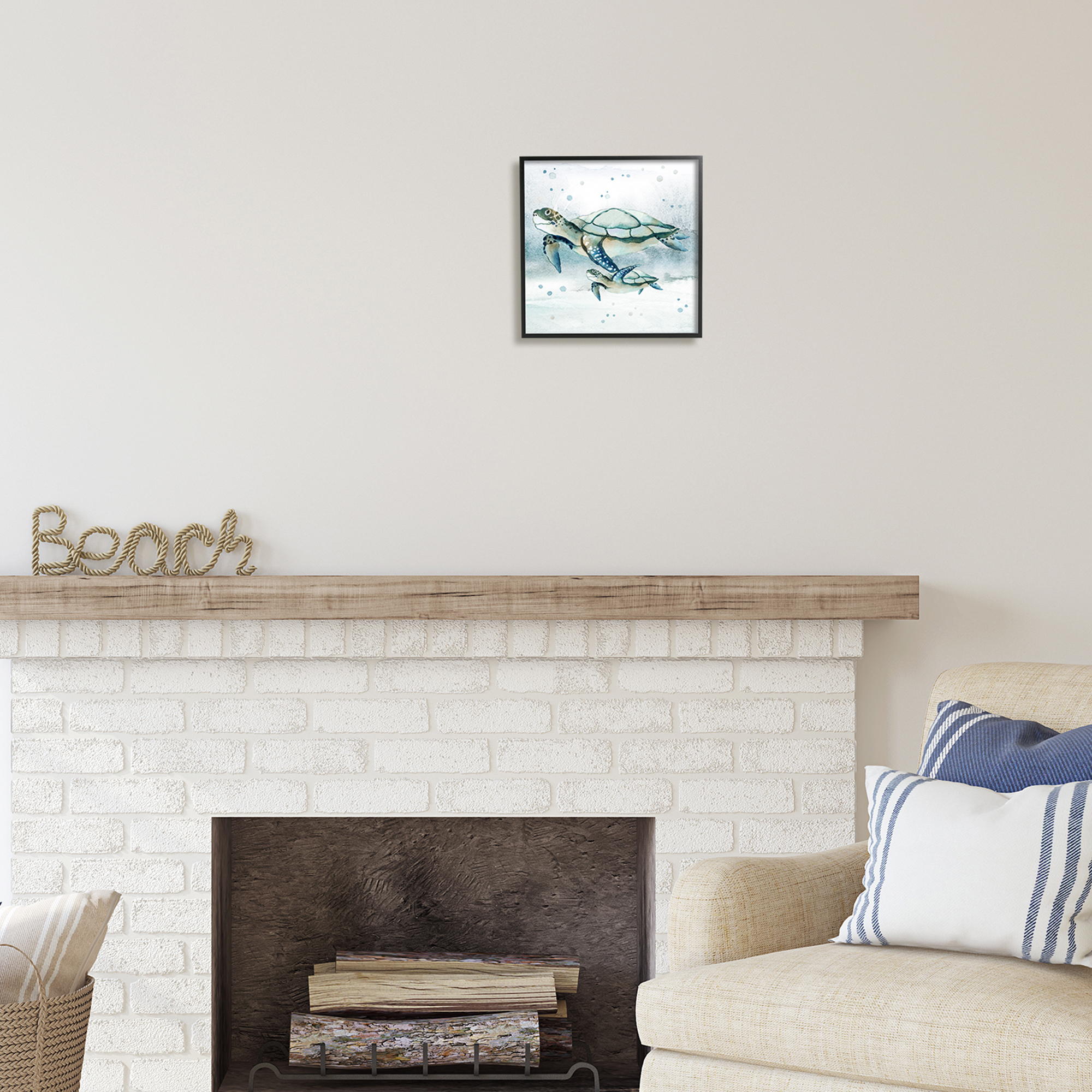 Stupell Industries Baby Sea Turtle Bubbles Animals & Insects Painting Black Framed Art Print Wall Art, 12 x 12