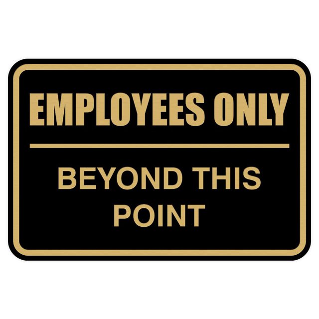 All Quality Classic Framed Employees Only Beyond This Point Wall or Door Sign | Easy to Install Business Signage - Large (Black-Gold) 1 Pack