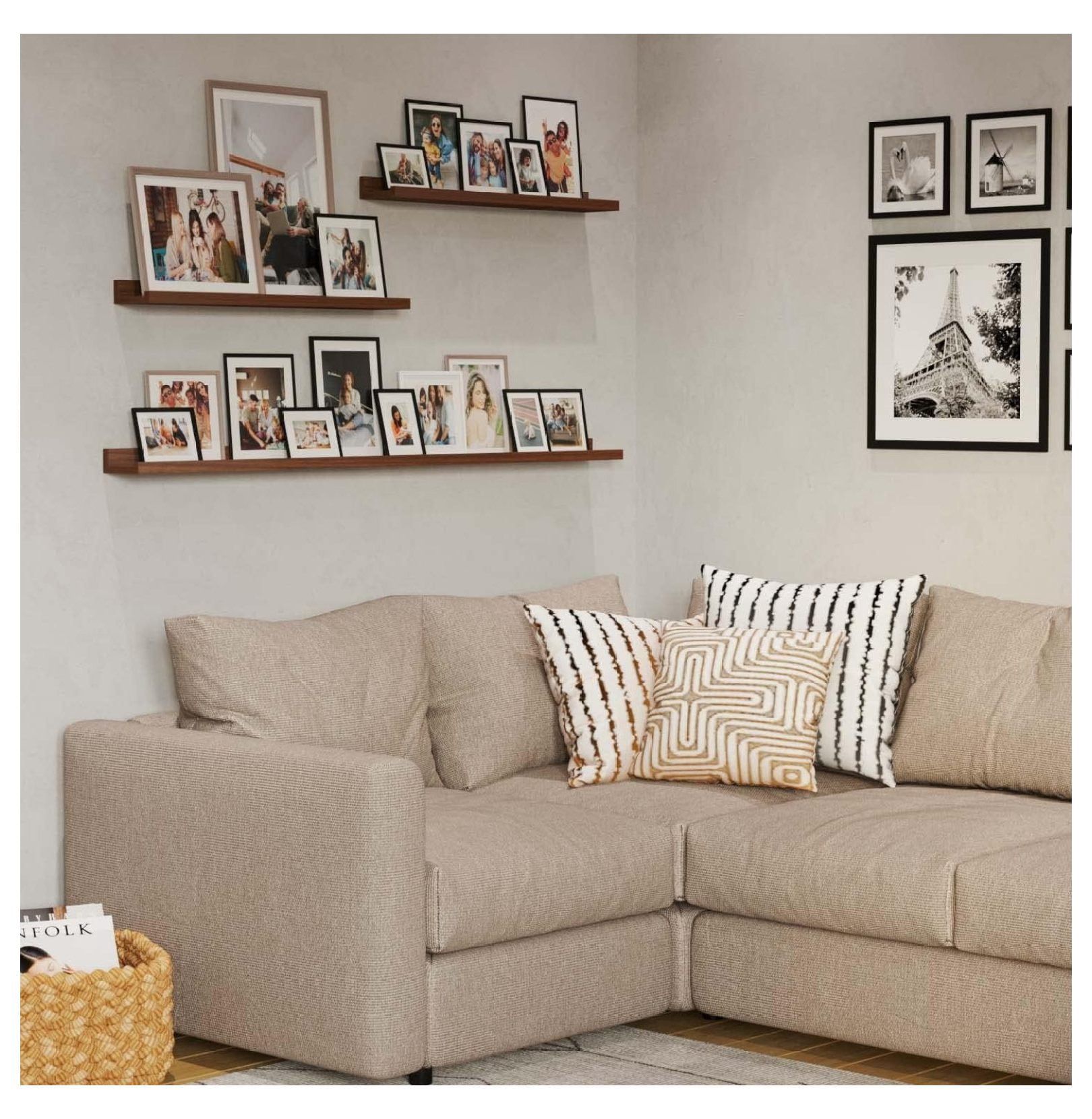 Floating Shelves Set of 3, Picture Ledge for Wall Decor - Walnut - Living Room, Bedroom, Office - Book Display, Multi Size