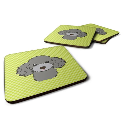 

Carolines Treasures BB1321FC Checkerboard Lime Green Silver Gray Poodle Foam Coaster Set of 4 3 1/2 x 3 1/2 multicolor