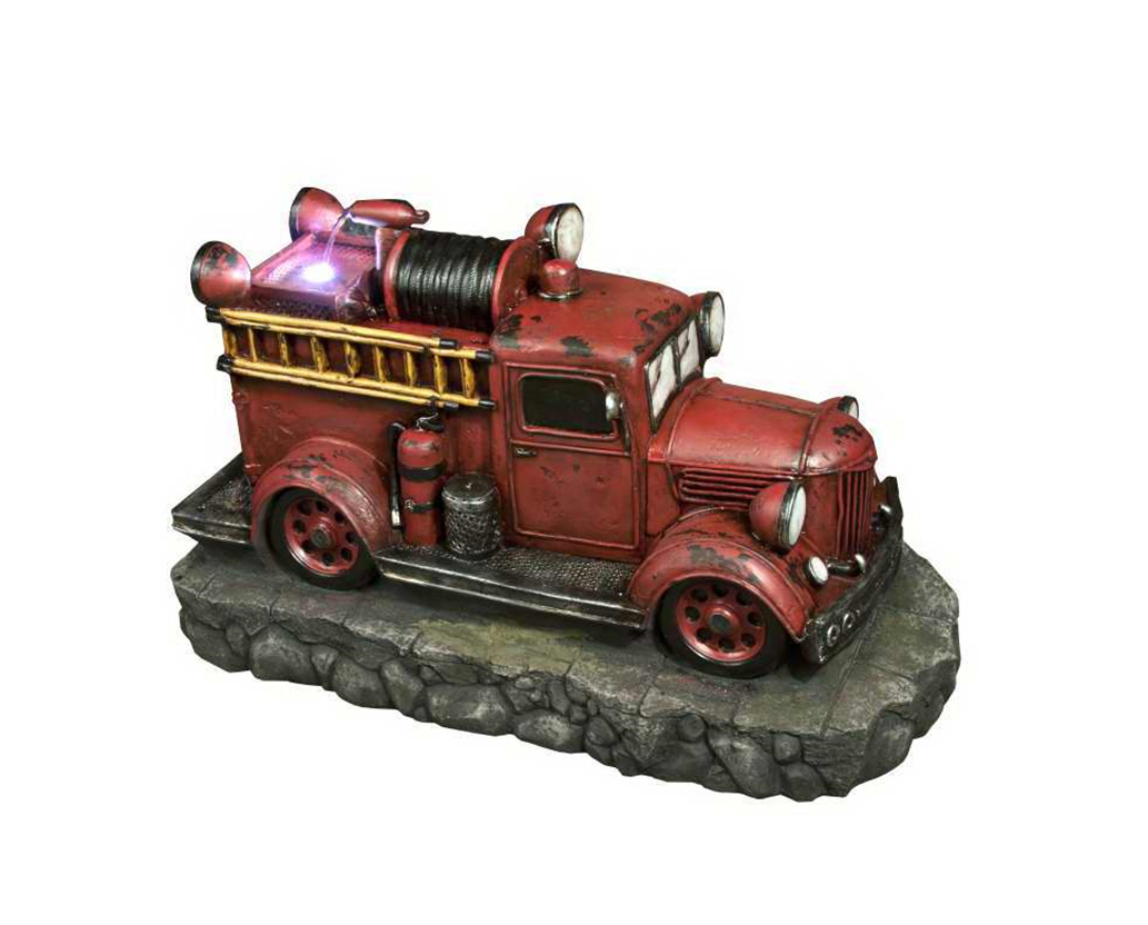 Northlight 38" Lighted Red and Black Vintage Fire Truck Outdoor Patio Fountain