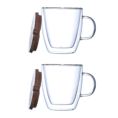 

Garhelper Double Insulated Clear Coffee Cup Flower Receptacle Perforated Wooden Cover Drinking Utensils