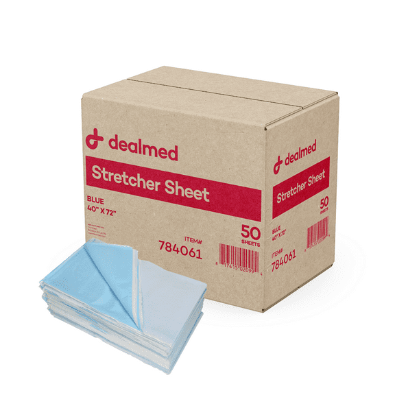Dealmed Stretcher Sheet, 1 Ply, Tissue/Poly, 40"x 72", Blue, Case of 50