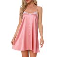 thumbnail image 1 of Noche de inspiración para mujeres, camisón de lencería con encaje, vestido de dormir de satén sedoso, babydoll, cami, pijama corto en rosa, 1 of 6