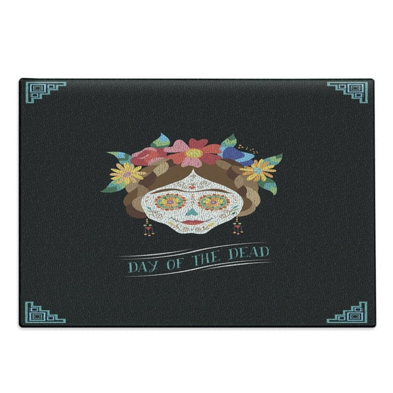 Day of the Dead Cutting Board, Hispanic Holiday la Calavera de la Catrina Inspired Hairstyle and Make, Decorative Tempered Glass Cutting and Serving Board, Large Size, Multicolor, by Ambesonne