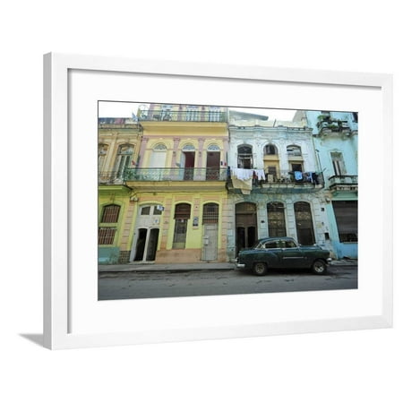 Cuba, La Havana, Old American Cars Driving Through Colonial Streets Framed Print Wall Art By Anthony
