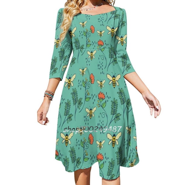 Vestidos de fiesta de noche con abejas y flores, vestido sexy midi para mujer, vestido dulce de una pieza, coreano Jmhurd Hy Bee Bee Bees Hy Bees