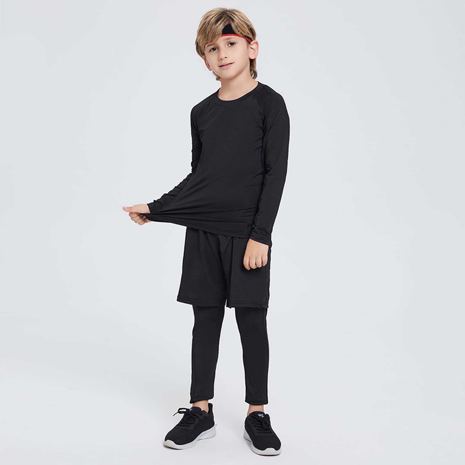 Boys Long Sleeve Compression Athletic Shirt Quick-Dry Training Top for Kids 3-12 Years Stretchy Basketball/Football Base Layer