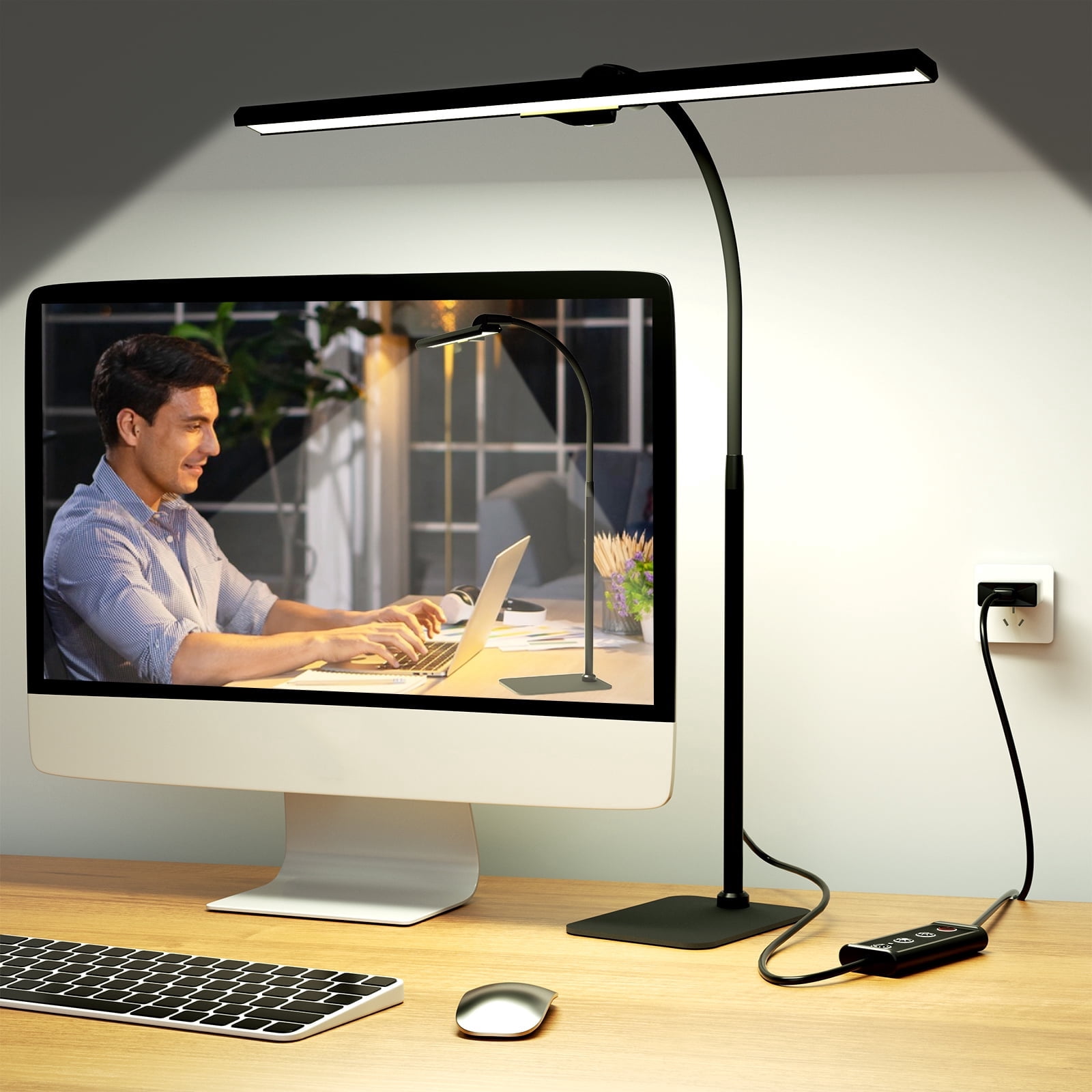 Lococo LED Desk Lamp, Tall Gooseneck, 5-Level Dimmable Brightness & Color for Home Office