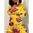 thumbnail image 1 of Combinaison à Col en V pour Femmes, Imprimé, Manches Courtes, Extensible, Pyjama, 1 of 2