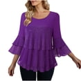 thumbnail image 2 of Laqbezok Chic Tiered Ruffle Sequin Top, Women's Round Neck Sparkly Loose Blouse, Elegant Evening Party Fashion Outfit, 2 of 7