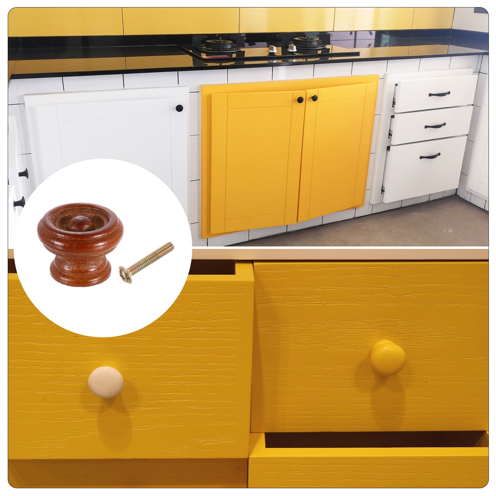 Unique Bargains Wooden Kitchen Cabinet Drawer Handles Red