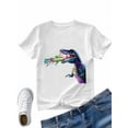 thumbnail image 4 of Women's T-Shirt Colorful Dinosaur Splash Short Sleeve Casual Tee Classic Crew Neck T Shirt for Women White, 5XL, 4 of 7