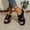 Black, variant on Women's Leather Cutout Platform Wedge Sandals Open Toe Lightweight Comfy Slip On Wedge Mule High Heels Summer Leisure Beach Parties Slides Sandals Black 7.5(40)