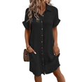 thumbnail image 1 of Vestido Túnica Holgado Informal de Verano para Mujer, de Algodón y , con Botones, Cuello en V, Corta, Color Negro, Talla S, 1 of 7